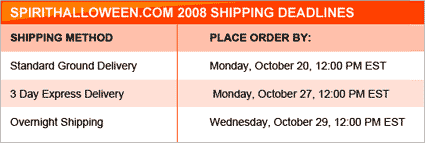Spirit Halloween Shipping deadlines